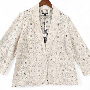 Athena Marie Blazer Sz 1X Lace Button Sheer Crochet Dressy Jacket Cottagecore